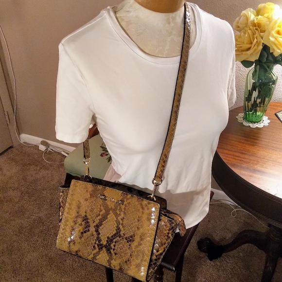 Michael Kors Tan Vegan Snakeskin Crossbody Bag - Picture 7 of 7
